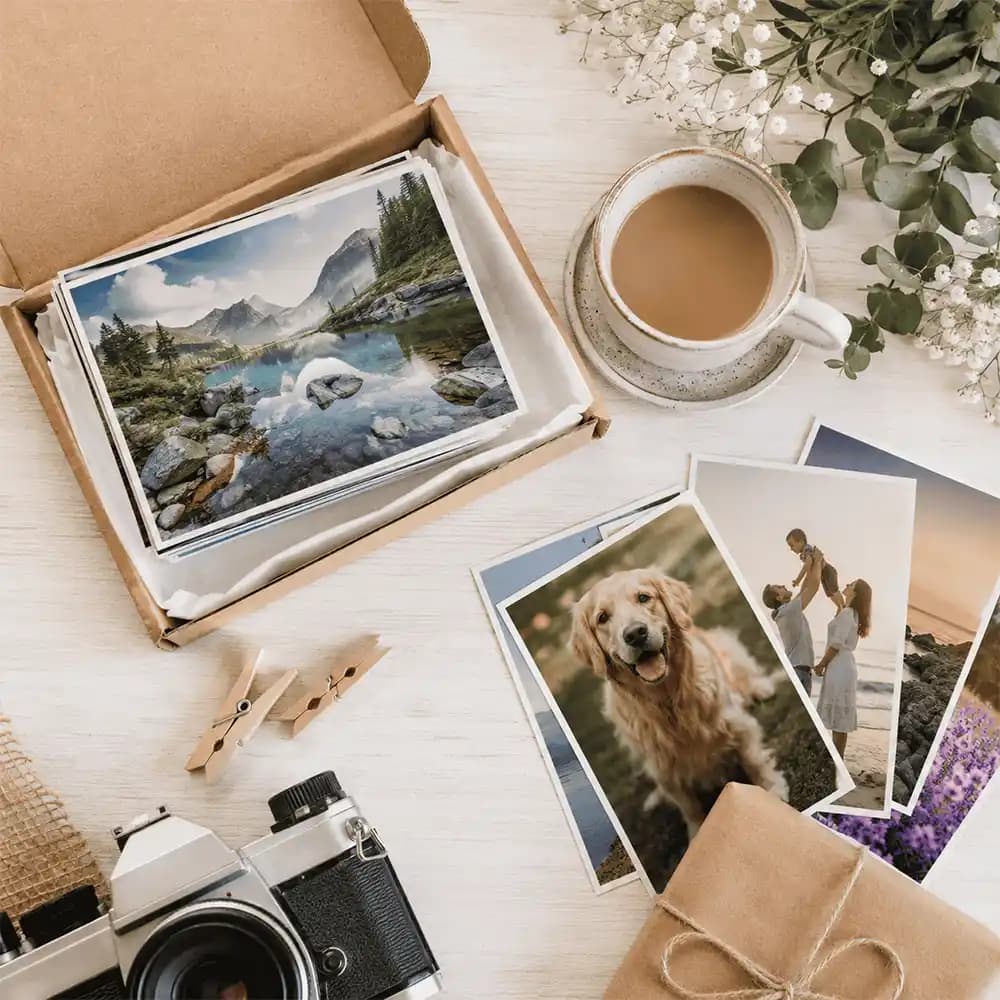 Отпечатанные фотографии в крафтовой коробке